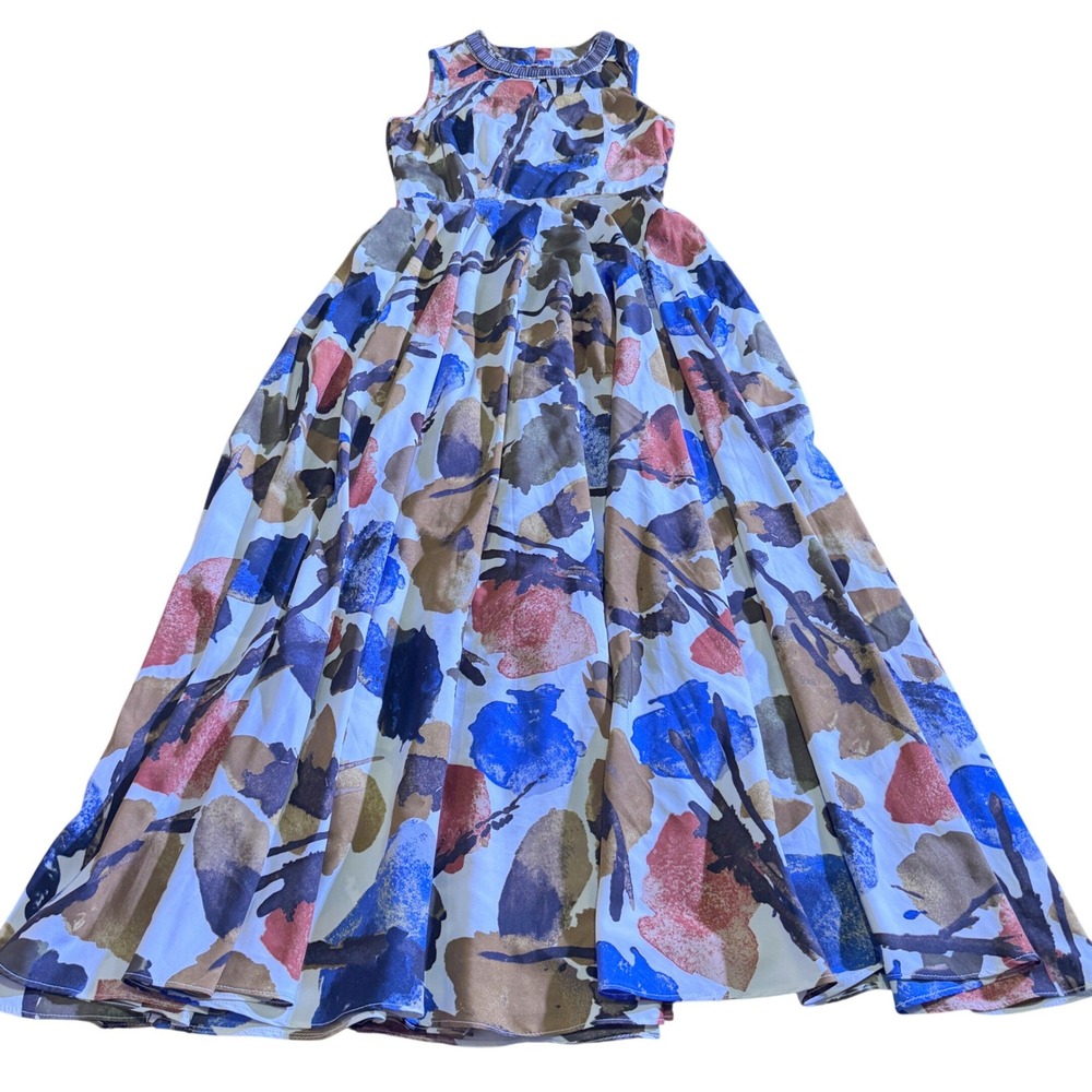 Ranna Gill Anthropologie Tropicalia Watercolor Beaded Keyhole Neck Maxi Gown XS